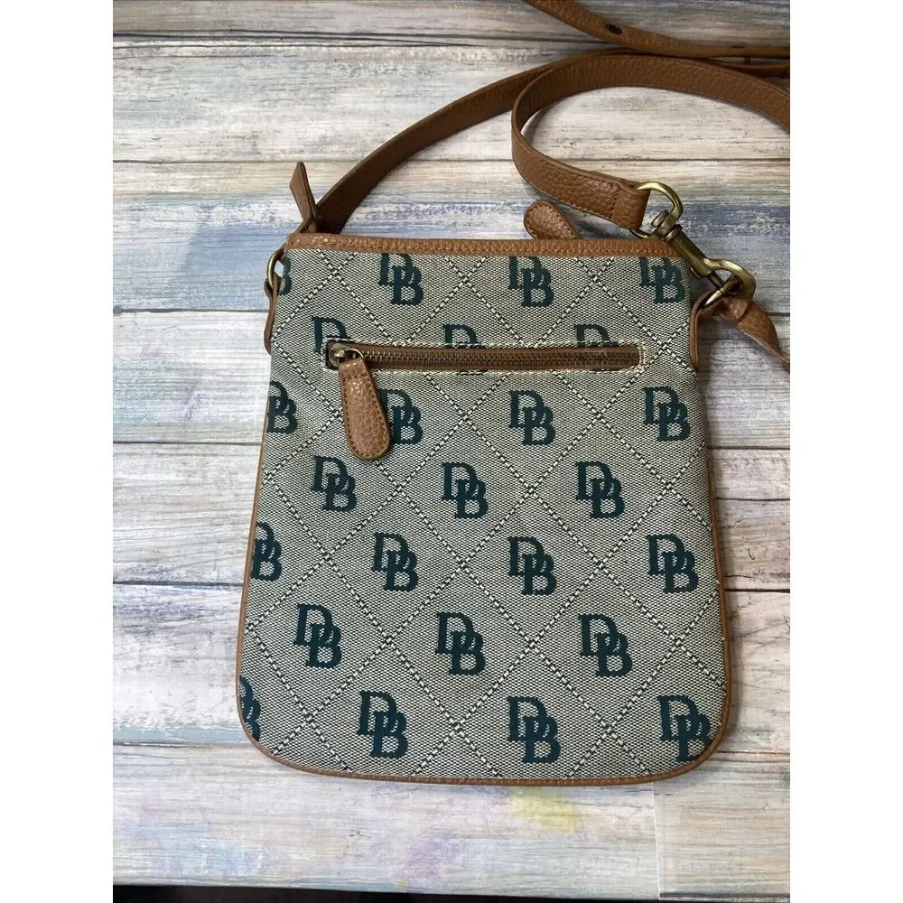 Dooney‎ & Bourke Green Signature Logo Crossbody Letter Carrier Bag Tan Leather